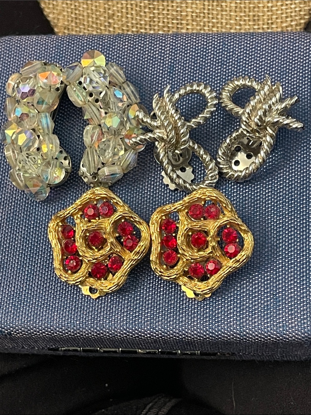 Vintage Gold-Tone Earrings with Red Crystal Accents
